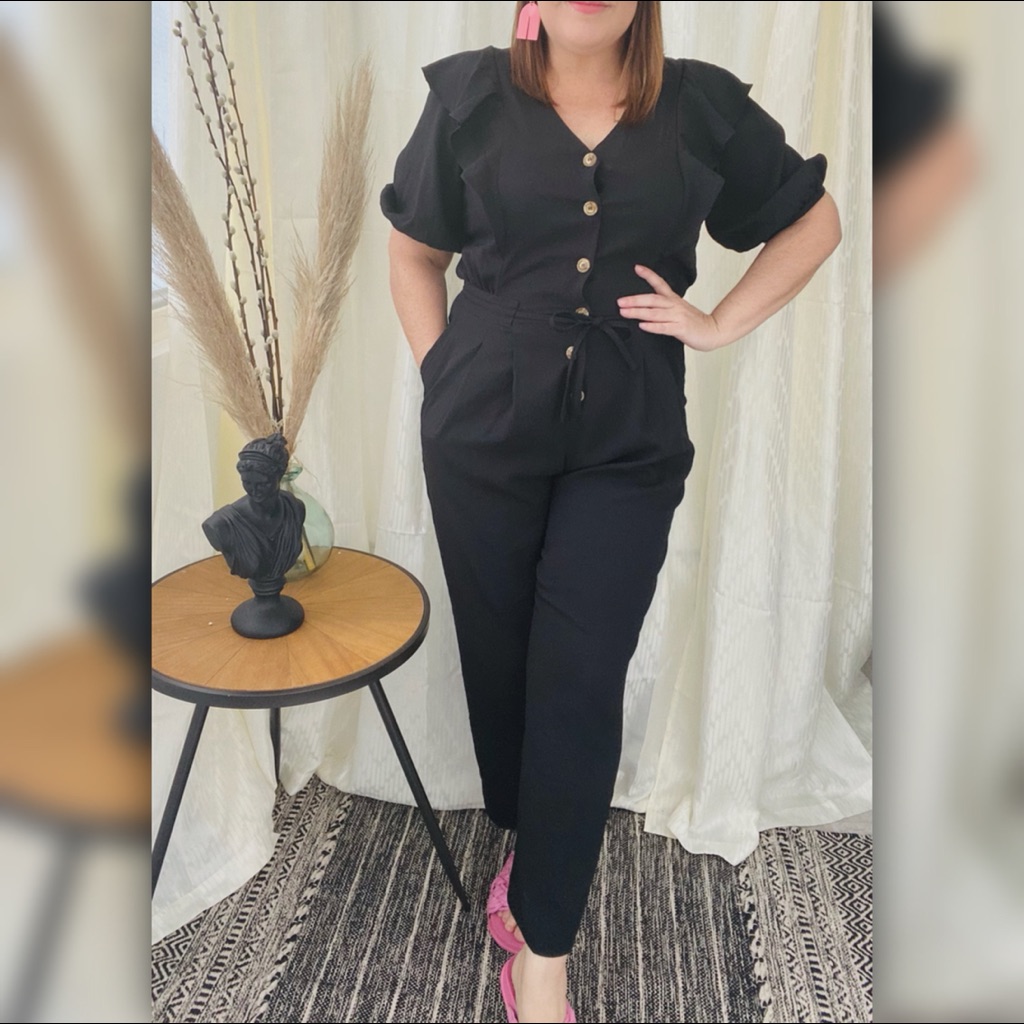Button Down Jumpsuit W/Ruffle